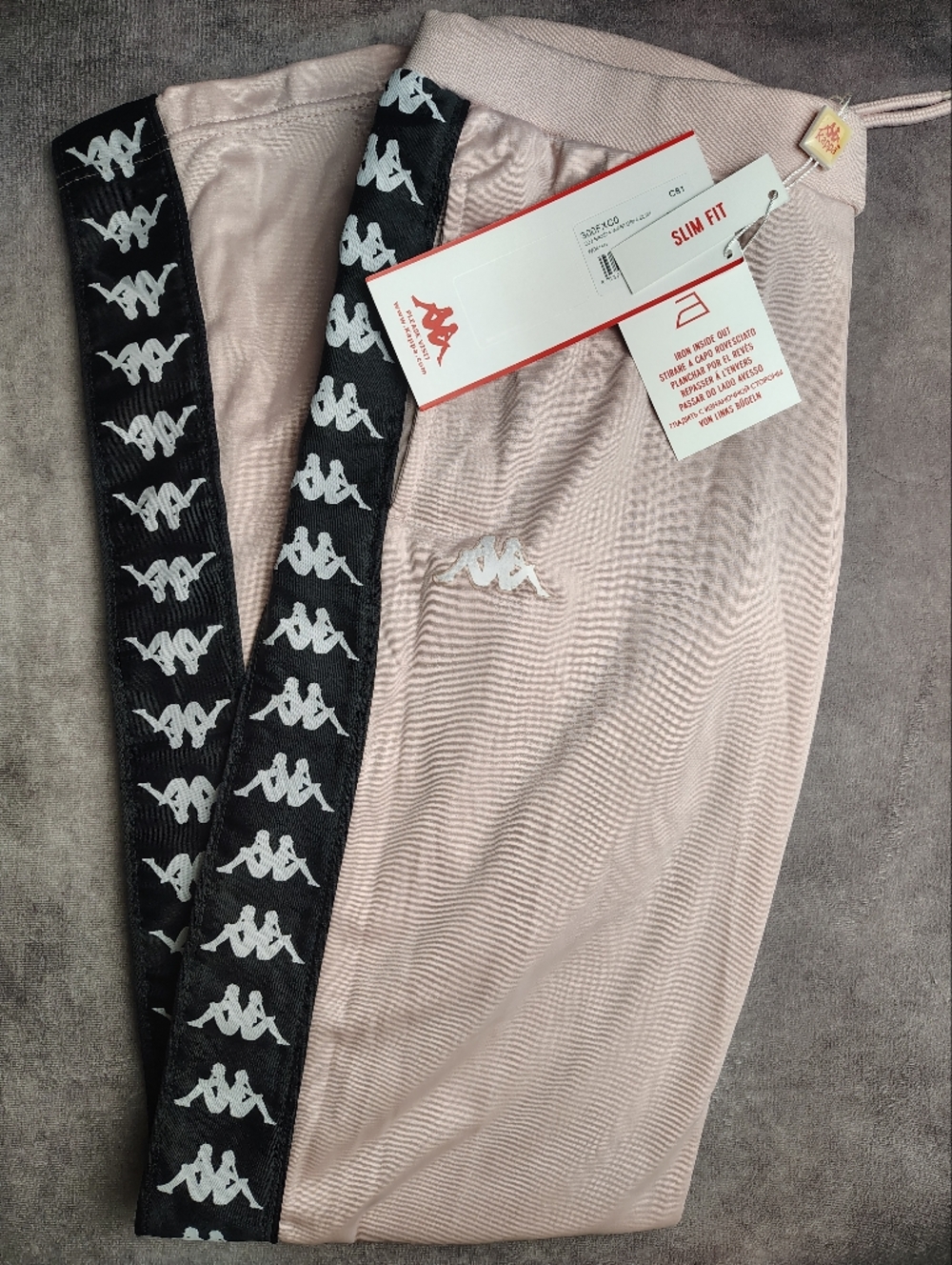 Kappa Slim Fit Dusty Pink Track Pants with Black Logo Tape